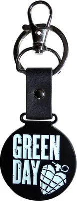 Productafbeelding van Green Day logo met gestapelde elementen en cirkel met granaat (gloeiend in het donker) sleutelhanger