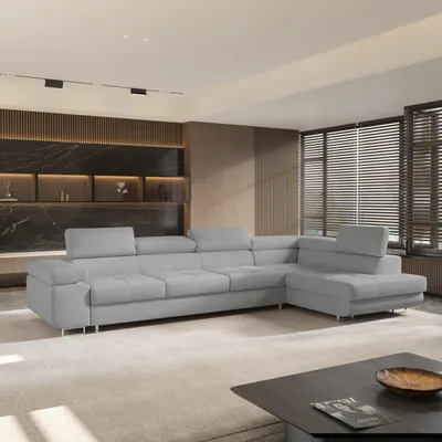Produktbild von Masseno Ecksofa VICENTE mit Schlaffunktion L-Form, Sofa mit Bettkasten, Wohnzimmersofa, Couch, Soffa, Bettsofa, Couchgarnitur- Hellgrau, QUELLE 83