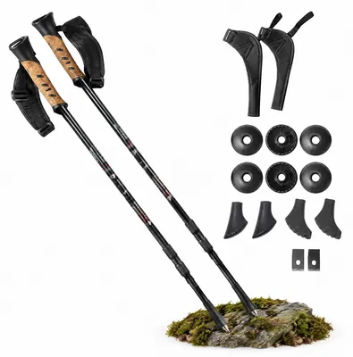 Produktbild von Nordic Walking Stöcke 2er-Set Aluminium, höhenverstellbar 65–135 cm, Korkgriff