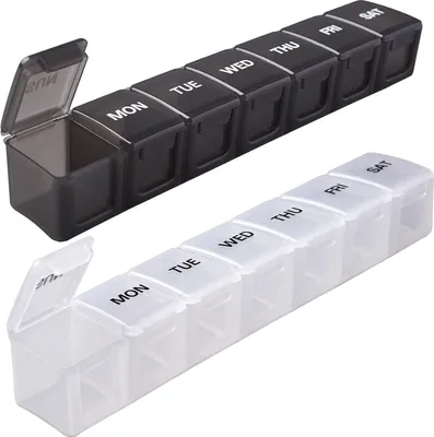 Produktbild von Tablettenbox 7 Tage,XL Groß Pillendose 7 Fächer,Leicht Zu Öffnen,2 Stück Medikamentenbox für Medikamente/ Vitamine/ Fischöl /Nahrungsergänzungsmittel(Schwarz)