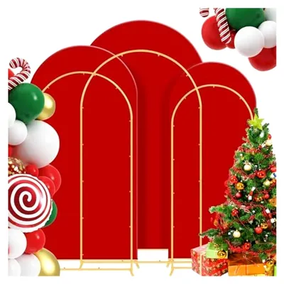Produktbild von Hochzeitsbogen-Hintergrundständer-Set aus Metall, mit Bogenabdeckung, für Geburtstagsfeiern, Babypartys und Jubiläen (rot, 1,5 m + 1,8 m + 2 m)