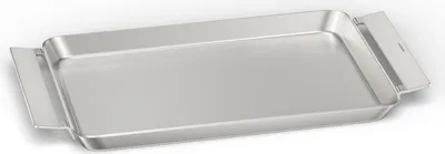 A stainless steel Teppan Yaki grill plate with handles, shown from a slightly elevated side angle on a white background.