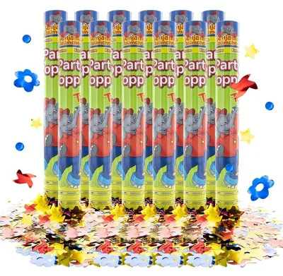 Produktbild von Party Factory Benjamin Blümchen Party Popper 12er Set, 40 cm Konfettikanone mit bunt schimmerndem Konfetti