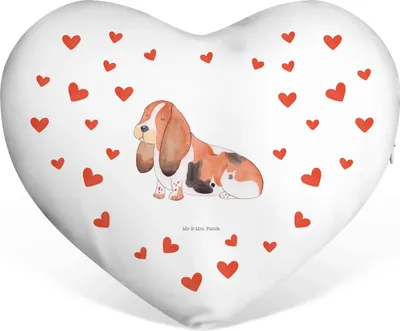 Produktbild von Mr. & Mrs. Panda Dekokissen Hund Basset Hound - Weiß - Geschenk, dekoartikel, Süß, Sofakissen, Sprüche, Ich liebe dich Kissen, Herz, Partnerkissen