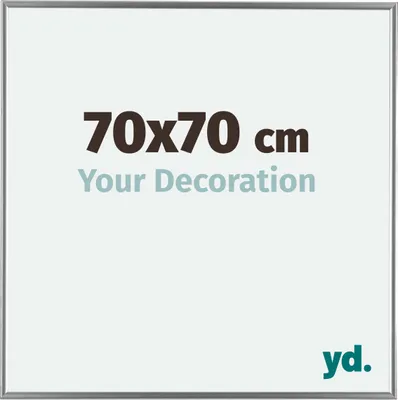 A framed picture with text indicating size and a tagline.