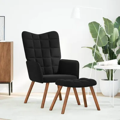 Image de vidaXL Fauteuil de relaxation avec pouf Velours noir
