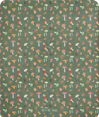 Produktbild von Mr. & Mrs. Panda Decke Pilz Wald 130 x 155 cm - Grün - Geschenk, Pilze, Kuscheldecke, Laub Muster, Sofadecke, Wohndecke, Wärmedecke, Heimdecke