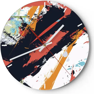 Produktbild von Wanduhr - Rund - Glasuhr - Abstraktion Graffiti Modern - 30x30cm - Schleichendes Uhrwerk - Lautlos - zum Aufhängen bereit - Dekoration Modern - Wanddekoration aus Glas - C3AR30x30-4257