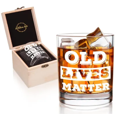 Zdjęcie produktu dla Szklanka do whisky z drewnianym pudełkiem prezentowym, idealna dla seniorów