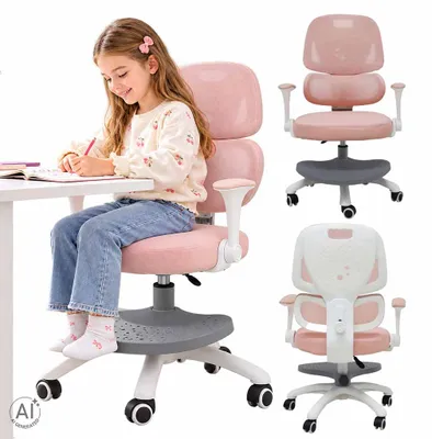 Zdjęcie produktu dla Krzesło do biurka dla dziecka fotel ergonomiczny obrotowy regulowany różowy