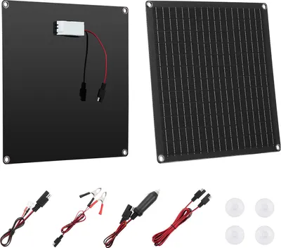 Obrázok produktu pre Súprava monokryštalických solárnych panelov 12 V - Solárna nabíjačka/nabíjačka batérií 20 W - Integrovaný regulátor nabíjania - S 3 pripojovacími káblami - Prenosná - Pre obytné auto/vozidlo/loď/motorku/dodávku