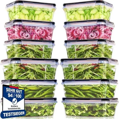 Produktbild von Grosse Tiefkühl- und Mikrowellensafe, Set aus 12 Stücken, große Kunststoffbehälter (6 x 1000 ml + 6 x 1500 ml), Küchenbehälter, leckfrei, BPA-frei