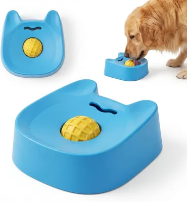 Produktbild von Schleckball Hund Slow Feeder Hundenapf Drehbar Joghurt Ball Blau