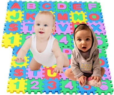 Immagine prodotto di 36 pezzi tappetino in schiuma fai-da-te, numeri e lettere dei cartoni animati, tappetini puzzle educativi per bambini, piastrelle per gattonare