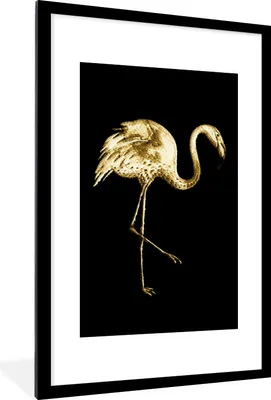 Produktbild von MuchoWow® MuchoWow® Gerahmtes Poster Gold - Flamingo - Schwarz 60x90 cm - Poster mit zchwarzem Bilderrahmen - Dekoration - Wandposter Wohnzimmer - Hochwertig