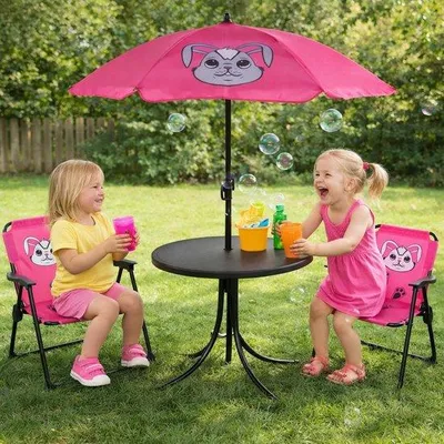 Produktbild von 4-teiliges Kindercampingset – mit Tisch und Sonnenschirm – Rosa
