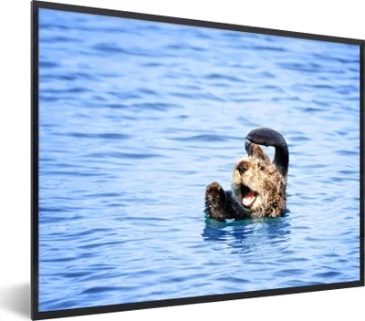 Produktbild von MuchoWow® Gerahmtes Poster Seeotter - Lustig - Wasser - Kinder - Jungen - Mädchen - Kind 40x30 cm - Poster mit Schwarzem Bilderrahmen Wandposter Rahmen Foto Bilder - Kunstposter - Wanddekorationen