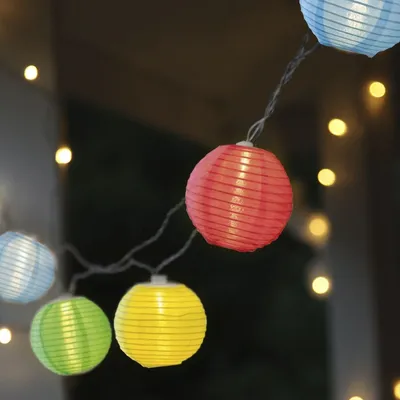 LED Lichterkette 'Festival' - 10 bunte Lampions mit warmweißen LED - 4,5m - inkl Trafo, 10m Kabel