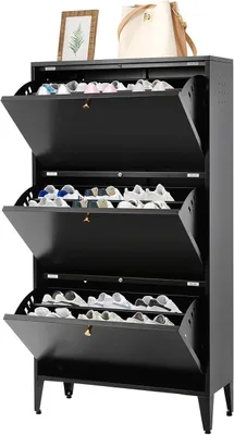 Imagen del producto de Zapatero con 3 puertas y 3 estantes, zapatero estrecho de 65 cm