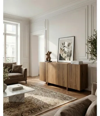 Produktbild von Buffet VOLIA dunkelbraune Eiche, 4 Türen ohne Griffe, mattschwarz Akzente, 180 x 40 x 79 cm