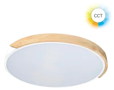 Image de Forlight - Plafonnier LED 64 W à intensité variable, lumière réglable de 3000 K à 6000 K, design moderne blanc et bois, diamètre 61 cm, idéal pour les intérieurs chaleureux et lumineux