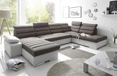Produktbild von Couchgarnitur PASCARA U-Form mit Schlaffunktion-Grau /Ottomane Links