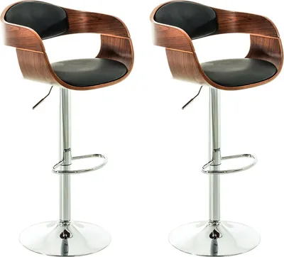 Produktbild von CLP 2er Set Barhocker Kingston Kunstleder drehbar mit Höhenverstellung walnuss/schwarz