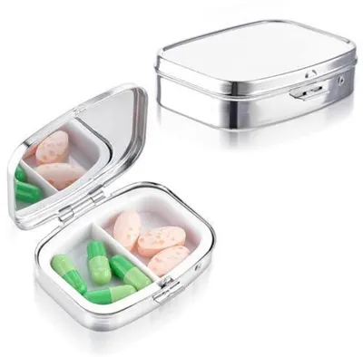 Productafbeelding van Pillenhouder met 2 compartimenten, roestvrijstalen reisbox, organizer voor tabletten, vochtbestendig, multifunctioneel, draagbaar