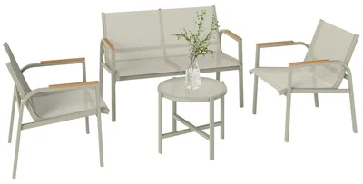 Produktbild von Gartenmöbel-Set - Sitzgruppe mit 2-Sitzer-Sofa, 2 Sesseln und Beistelltisch - Pulverbeschichtetes Metall - 4 Personen - Grün