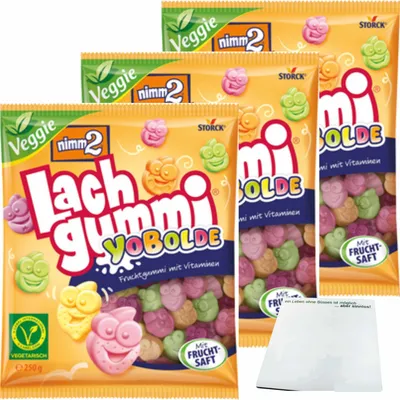 Produktbild von nimm 2 Lachgummi Yobolde 3er Pack (3x250g Packung) + usy Block