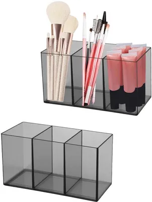 Produktbild von Unyqoos® Make-up-Organizer aus Acryl, 3 Fächer, transparent-grau – wasserfester Kosmetik-Organizer für Lippenstifte, Mascara und Pinsel