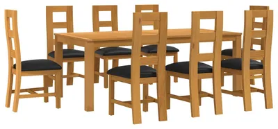 Image de Ensemble de salle à manger vidaXL, 9 pièces, noir, bois massif chêne