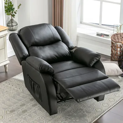 Image de MODFU Fauteuil Relax Avec Inclinaison Manuelle Et Repose-Pieds, Appui-Tête Rembourré, Revêtement Cuir PU, 80x90x100 cm - Noir