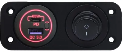 Produktbild von ProRide KFZ-Ladegerät Einbau 12-24V 2x USB/USB-C 65W QC3.0 Rot