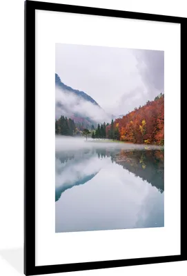 Produktbild von MuchoWow® Gerahmtes Poster Herbst - Nebel - Wasser - Landschaft 60x90 cm - Poster mit Schwarzem Bilderrahmen Wandposter Rahmen Foto Bilder - Dekoration - Wandposter Wohnzimmer - Hochwertig