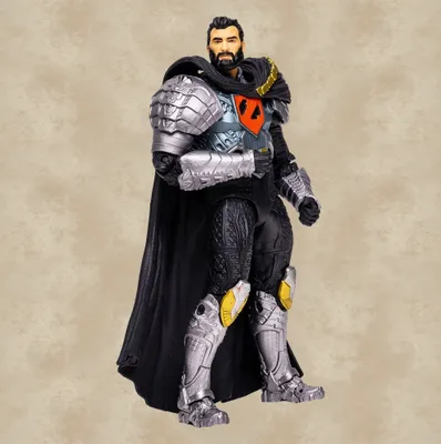 A full-body shot of a male action figure in knight-like armor.