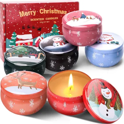 Immagine prodotto di Candele profumate, set regalo per Natale, 6 pezzi, cera di soia naturale, aromaterapia, candele, set regalo per donne, per Natale, per anniversari