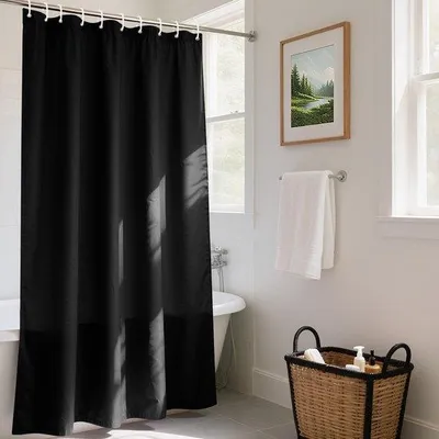 Produktbild von Unyqoos® wasserabweisender Duschvorhang schwarz 180 x 220 cm – 100% PVC, schimmelresistent & antibakteriell, verstärkte Ösen aus Edelstahl