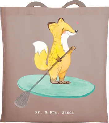 Produktbild von Mr. & Mrs. Panda Tote Bag Fuchs Stand Up Paddling - Braun Pastell - Geschenk, Tasche, Einkaufstasche, Subben, Paddle, Schultasche, SUB, Stoffbeutel, Tragetasche, Boarding