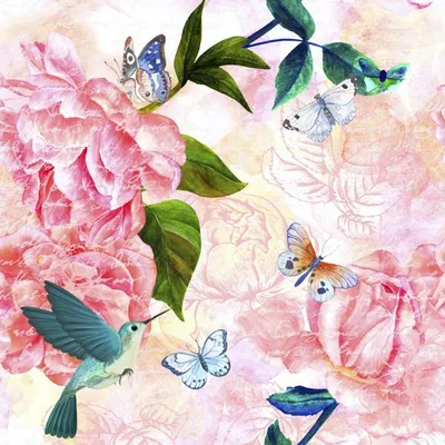 Produktbild von 20 Cocktail Servietten Pfingstrose Schmetterling Kolibri 25 cm