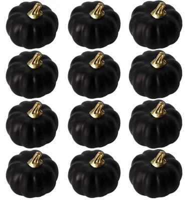 Productafbeelding van Kunstpompoenen, decoratie, 12 stuks. Sierpompoenen, zwart, van schuim, voor herfst, Halloween, oogstfeest, tafeldecoratie