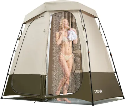 Immagine prodotto di VEVOR Tenda doccia con 2 stanze, tenda WC (250x122x218 cm) con protezione visiva, tenda spogliatoio incl. picchetti, corde, borsa per il trasporto e barra trasversale, in tessuto Oxford 150D per campeggio, spiaggia, pesca, color cachi