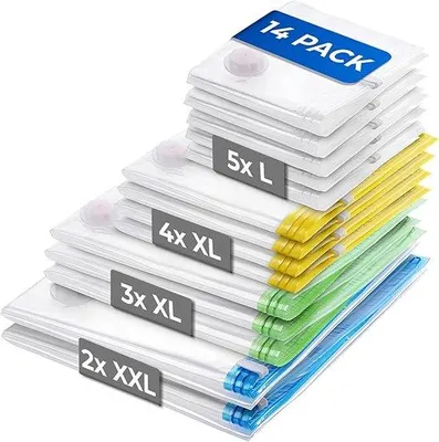 Produktbild von Famanu XXL Vakuum Aufbewahrungsbeutel Set von 6 - Wiederverwendbare und auslaufsichere Vakuumbeutel für Kleidung - Bettdecken und Bettwäsche -