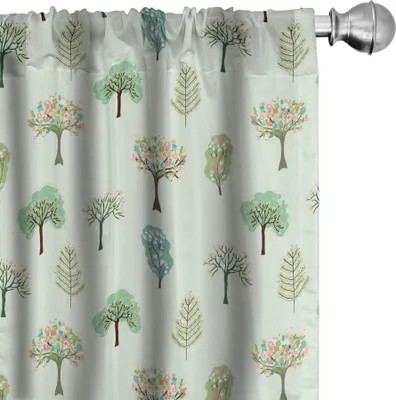 Obrázek produktu pro ABAKUHAUS Lesní závěsy, záclony, opakující se pastelový vzor s květinovým vzorem stromů, 2 kusy 75 x 245 cm, pastelově zelená, vícebarevná