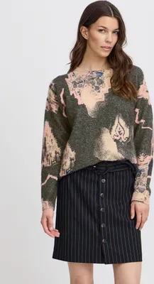Produktbild von Atelier Rêve IRGarcelle Damen Strickpullover Feinstrick Pullover mit Rundhals gemustert Alpaka-Anteil Loose fit