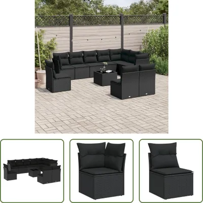 Produktbild von The Living Store 11-tlg. Garten-Sofagarnitur mit Kissen Schwarz Poly Rattan