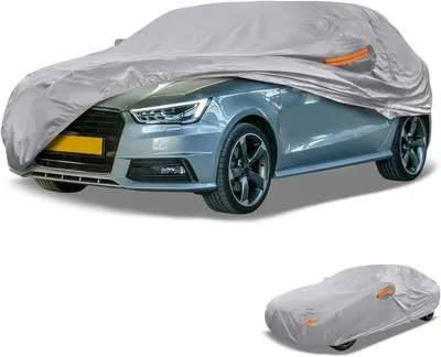 Produktbild von Wasserdichte Autoabdeckung mit UV-Schutz für Limousinen, 1 Stück | 190T-PU, silberfarben, 450x180x125cm, atmungsaktiv, vollständige Abdeckung, für den Außenbereich, Länge bis 177"
