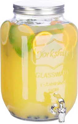 Immagine prodotto di Distributore di bevande da 8 litri - Rubinetto - Vetro - Dispenser per bevande per feste in giardino - Rubinetto vintage per limonata - Trasparente