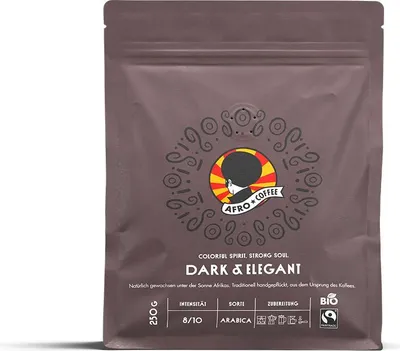 Produktbild von AFRO COFFEE Dark & Elegant Premium Kaffeebohnen 250g - Fairtrade 100% Arabica Kaffee ganze Bohnen von AFRO COFFEE