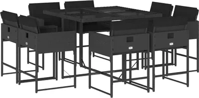 Obrázek produktu pro vidaXL 9dílný zahradní jídelní set s polštáři Black Poly Rattan